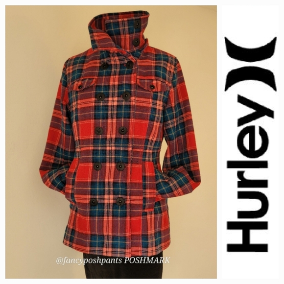 Hurley Jackets & Blazers - cool! HURLEY plaid wool blend coat detachable hood pockets fully lined versatile